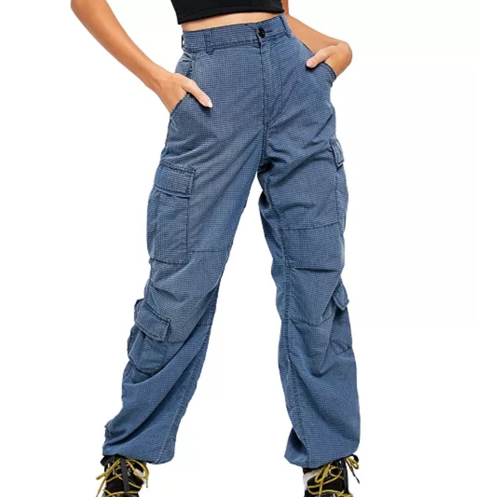 Free People Blue Grid Print City Cargo Utility Pants 6